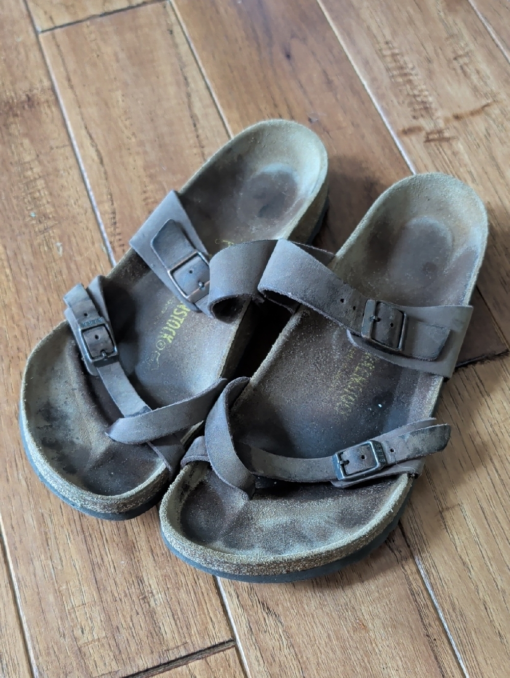 Birkenstock Mayari Leather Buckle Cork Sandals in Brown